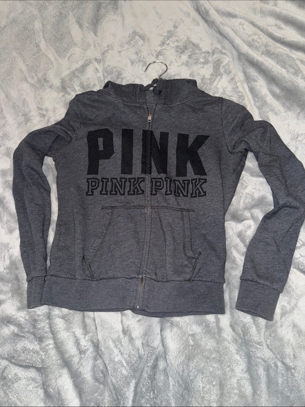 PINK Victoria's Secret Charcoal Grey Logo Zip Hoodie
